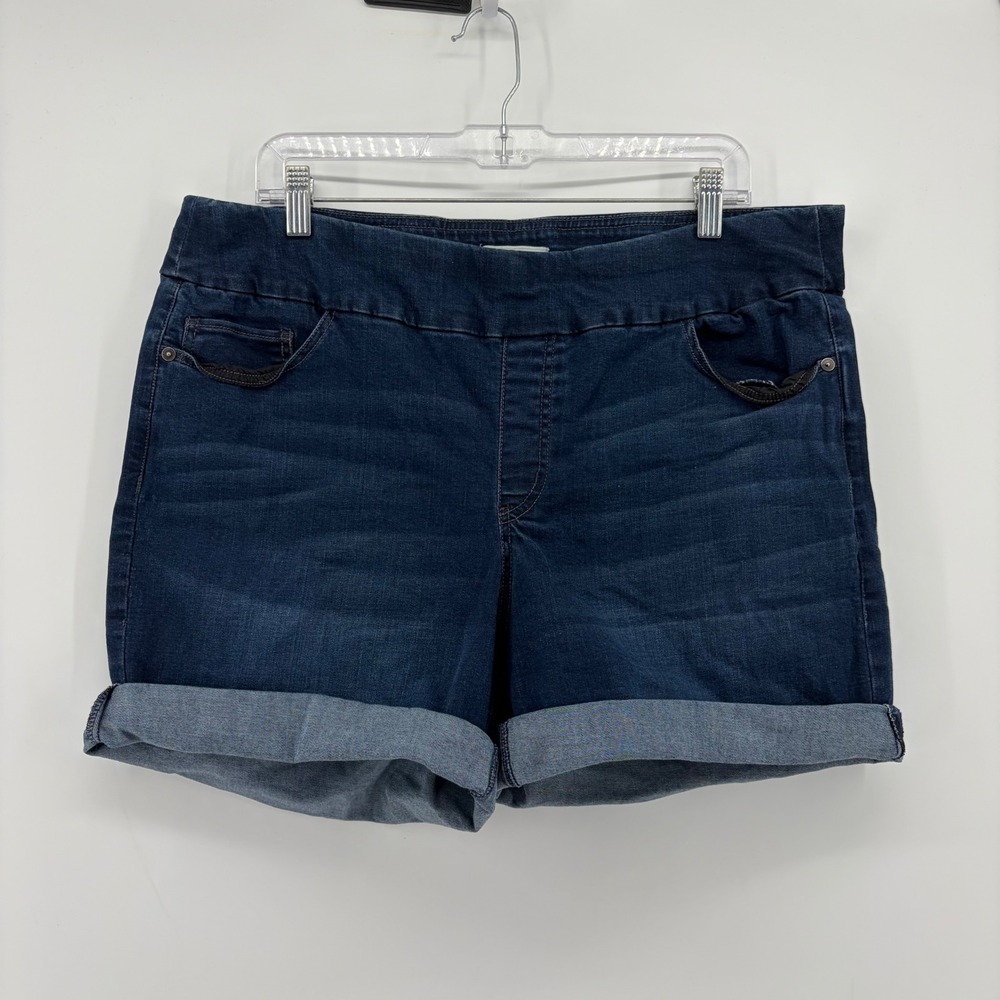 Liz Claiborne Womens 16 Dark Wash Denim Pull On Cuffed Classic Shorts